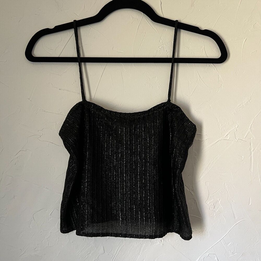 Vintage Black‎ Metallic Shimmer Spaghetti Strap 90s Cami Top Size 6 XS Going Out